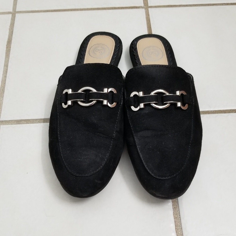 SO Black Suede Backless Horsebit Mules